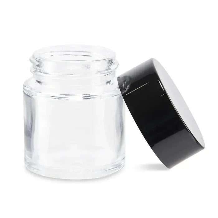 1 oz Clear Glass Child Resistant Jar With Smooth Black Lid - (200 Count)-Glass Jars-BeastBranding