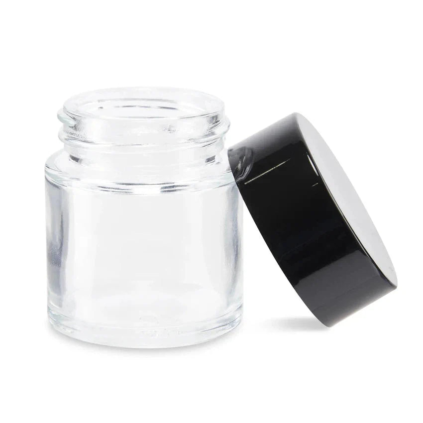 1 oz Clear Glass Child Resistant Jar With Smooth Black Lid - (200 Count)-Glass Jars