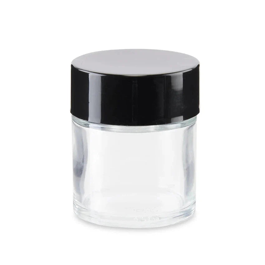 1 oz Clear Glass Child Resistant Jar With Smooth Black Lid - (200 Count)-Glass Jars-BeastBranding