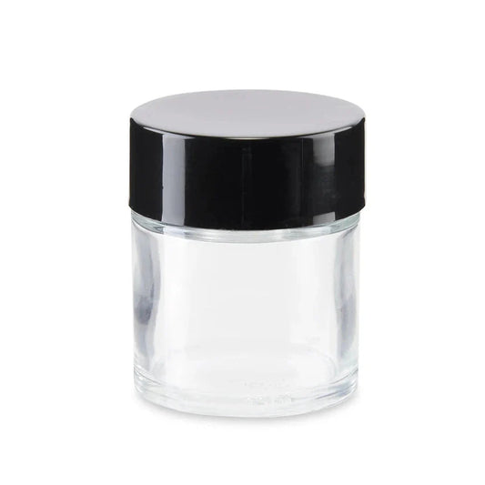 1 oz Clear Glass Child Resistant Jar With Smooth Black Lid - (200 Count)-Glass Jars-BeastBranding