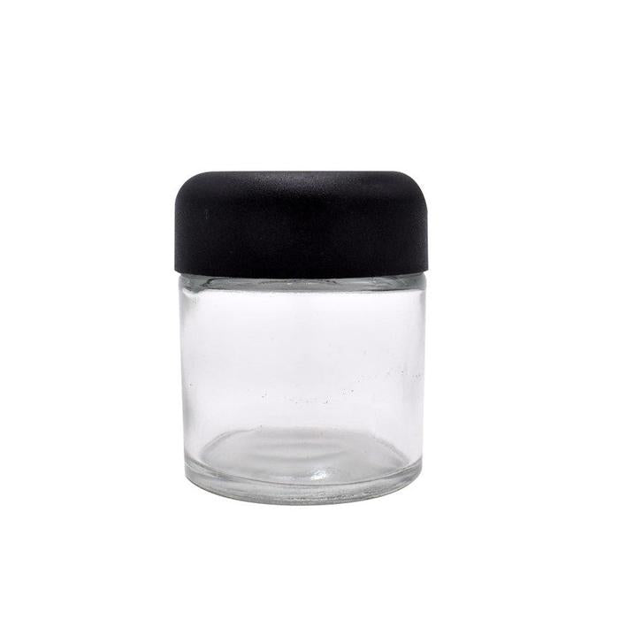 1 oz Clear Glass Child Resistant Jar With Smooth Rounded Black Lid - (280 Count)-Glass Jars-BeastBranding