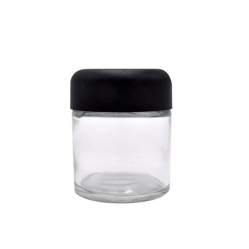 1 oz Clear Glass Child Resistant Jar With Smooth Rounded Black Lid - (280 Count)-Glass Jars