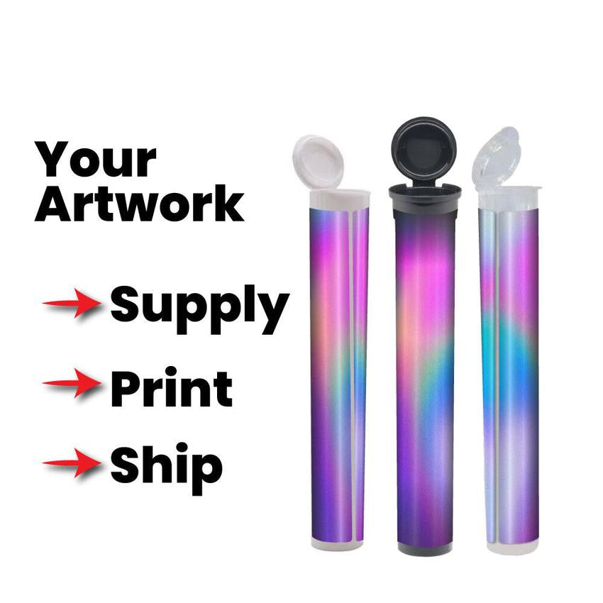 116mm Blunt Tube, with Printed Sticker and Application of sticker! Black, White or Clear Tubes-Custom Print Stickers-BeastBranding