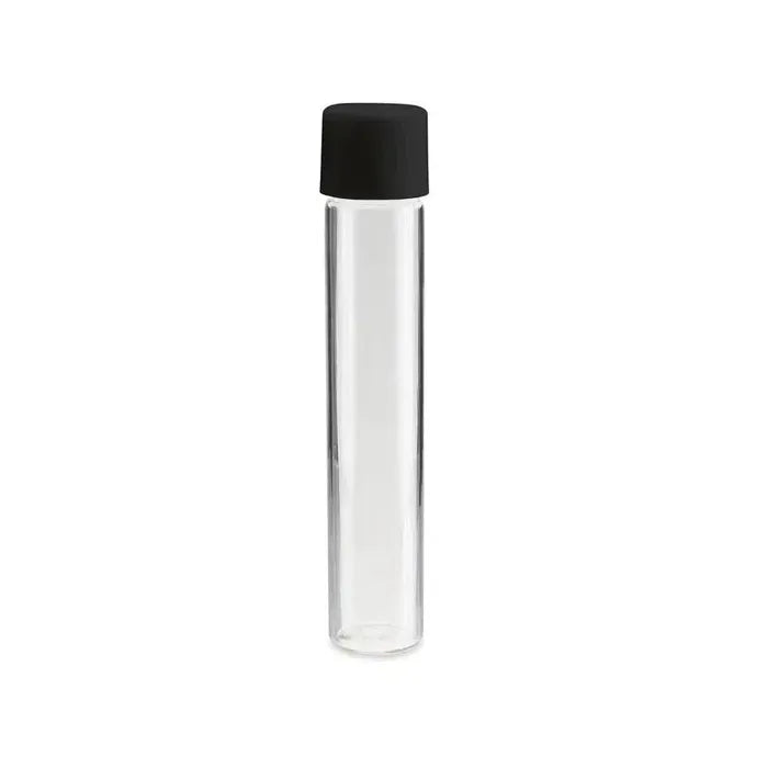 116mm Clear Glass Blunt Tube w/ Plastic Black Cap - (100 - 50,000 Count)-Joint Tubes & Blunt Tubes-BeastBranding