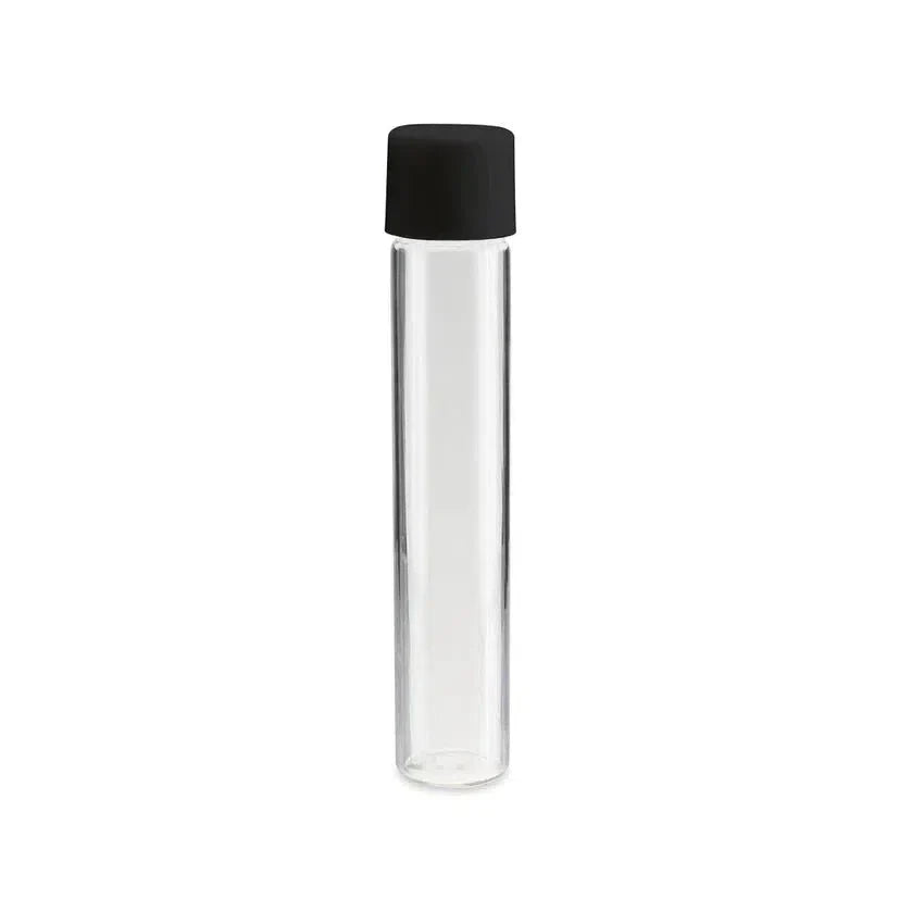 116mm Clear Glass Blunt Tube w/ Plastic Black Cap - (100 - 50,000 Count)-Joint Tubes & Blunt Tubes-BeastBranding