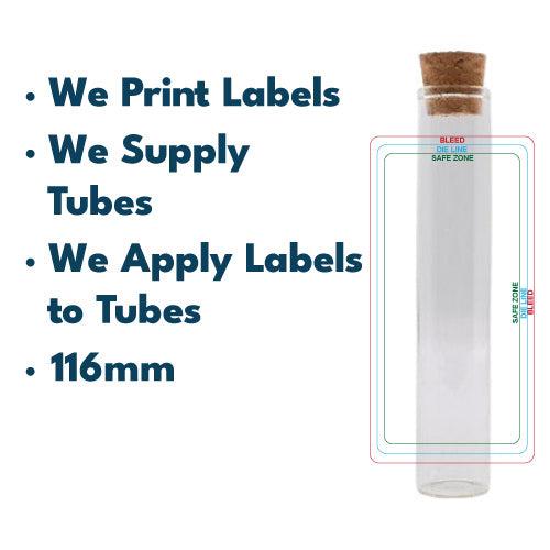 116mm Glass Tube w/ Cork , Printed Sticker, and Application of Sticker Clear or Matte Black-Custom Print Stickers-BeastBranding