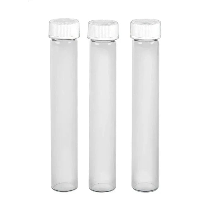 116mm Loud Lock Clear Glass Blunt Tube w/ Plastic White Cap ON TUBE - (250 Count)-Joint Tubes & Blunt Tubes-BeastBranding