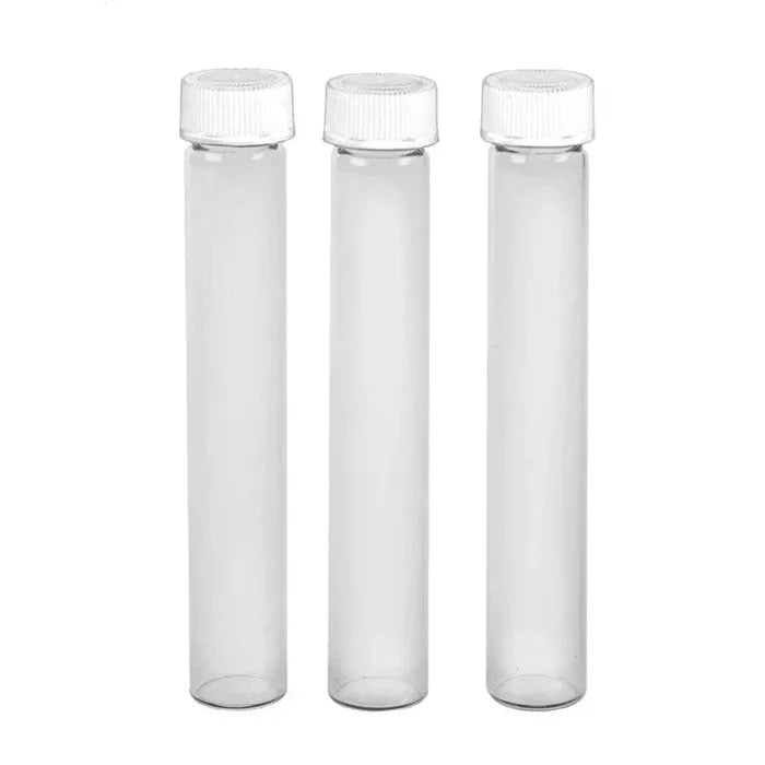 116mm Loud Lock Clear Glass Blunt Tube w/ Plastic White Cap ON TUBE - (250 Count)-Joint Tubes & Blunt Tubes-BeastBranding