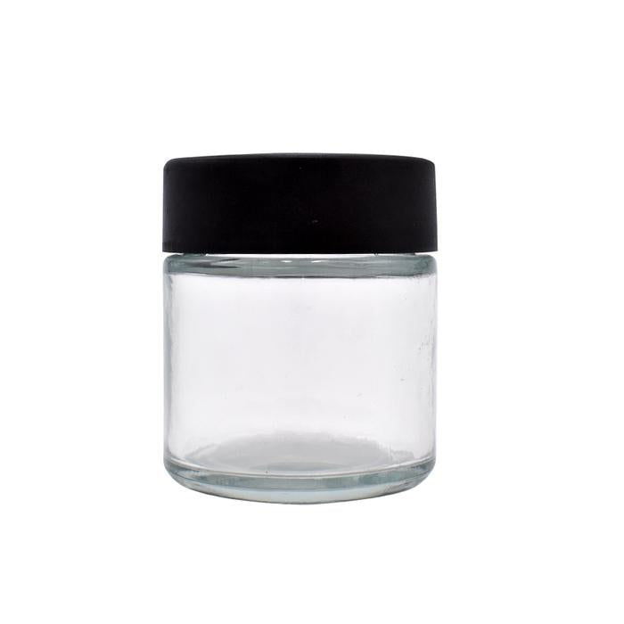 3oz Clear Glass Straight-Sided Round Jar with Black Child Resistant Lid - (90 Count)-Glass Jars-BeastBranding