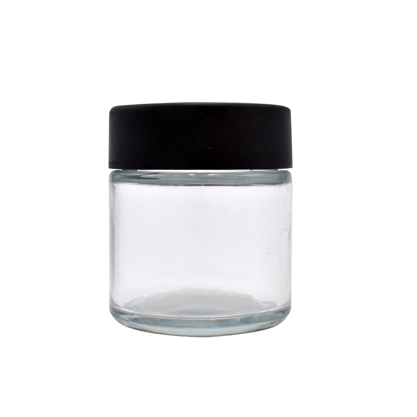 3oz Clear Glass Straight-Sided Round Jar with Black Child Resistant Lid - (90 Count)-Glass Jars
