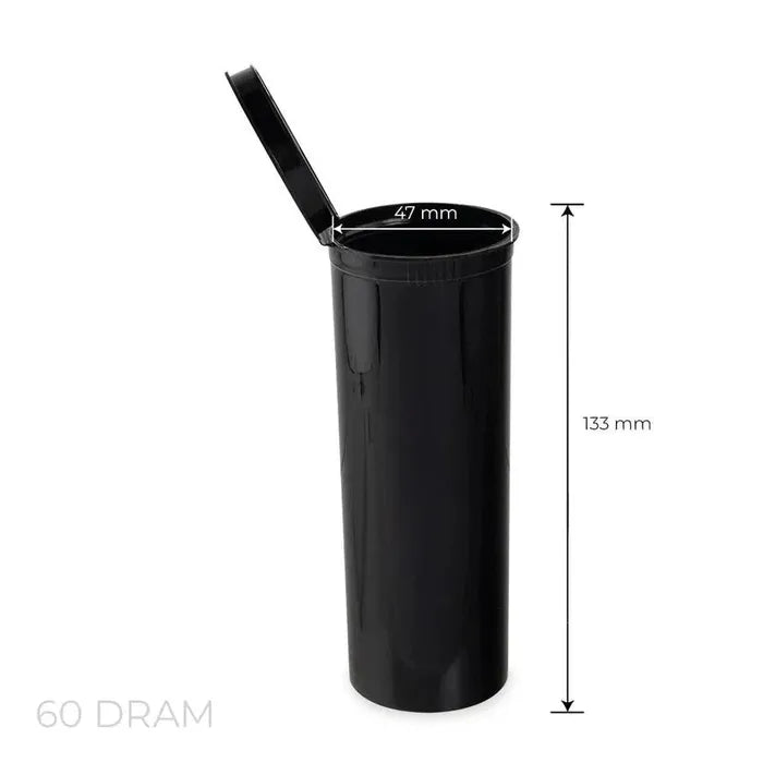 60 Dram Pop Top Vial - 1/2 Oz - Child Resistant - Black - Opaque - (75 Count Per Box)-Pop Top Vials-BeastBranding