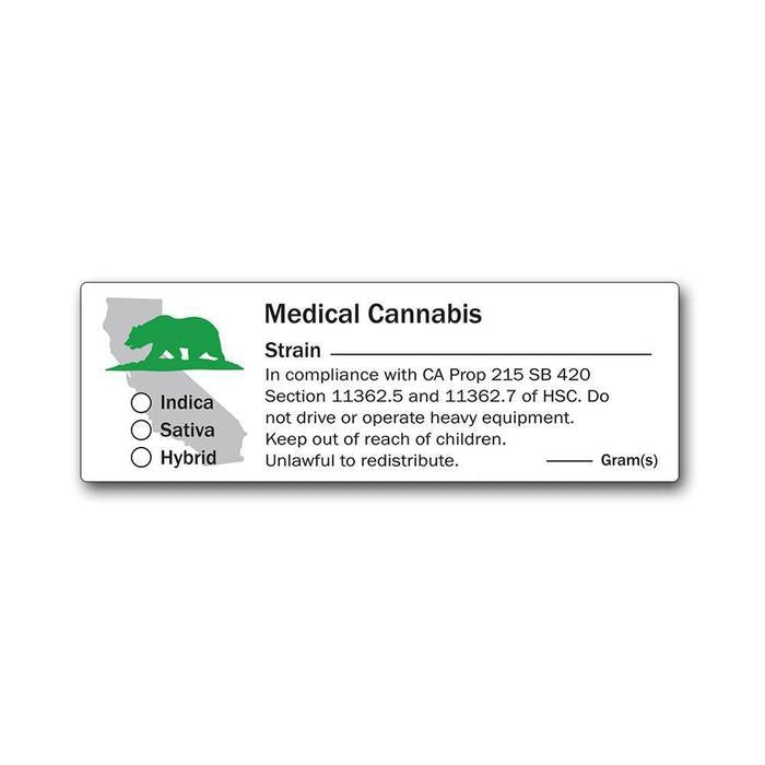 California "STATE" Medical Canna Strain & Gram Label 1" x 3" Inch 1000 Count-Prescription Labels & State Compliant Labels-BeastBranding