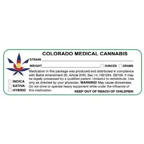 Colorado "Canna Strain & Gram Label" 1" x 3" Inch 1000 Count-Prescription Labels & State Compliant Labels-BeastBranding
