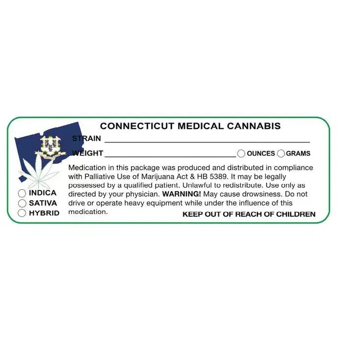 Connecticut "Canna Strain & Weight Label" 1" x 3" Inch 1000 Count-Prescription Labels & State Compliant Labels-BeastBranding