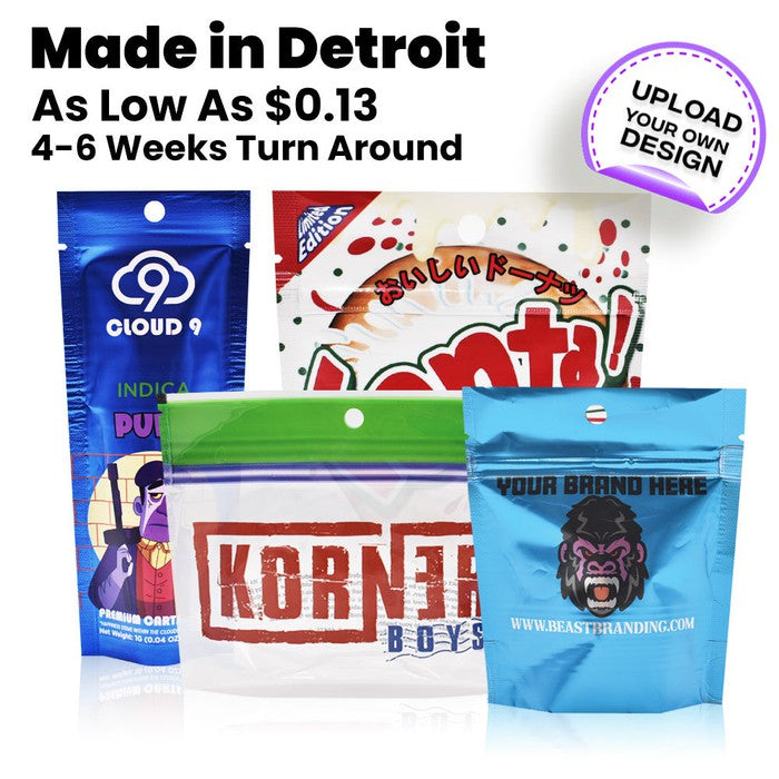 Custom Print Mylar Bags - Child Resistant (1 Gram, 1/8 Oz, 1/4 Oz, 1/2 Oz, 1 Oz, 12x9")-Mylar Smell Proof Bags-BeastBranding