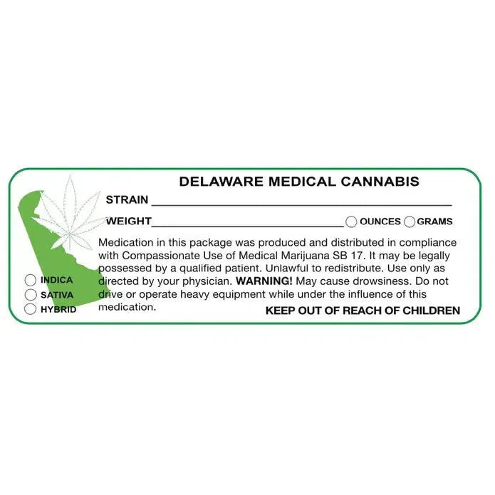Delaware "Canna Strain & Weight Label" 1" x 3" Inch 1000 Count-Prescription Labels & State Compliant Labels-BeastBranding