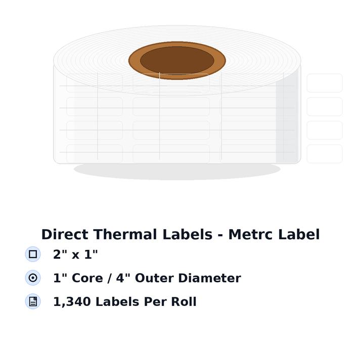 Direct Thermal Labels - Metrc Label - 2" x 1" - 1" Core / 4" Outer Diameter - (1340 Labels Per Roll)-Stock Labels-BeastBranding