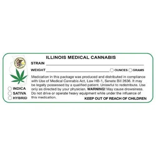 Illinois "Canna Strain & Weight Label" 1" x 3" Inch 1000 Count-Prescription Labels & State Compliant Labels-BeastBranding