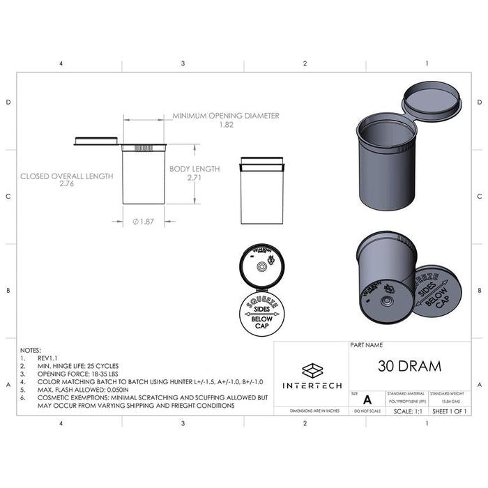 Intertech 30 Dram Pop Top Vial - 1/4 Oz - Red - (9,792 Count Per Pallet)-Pop Top Vials-BeastBranding