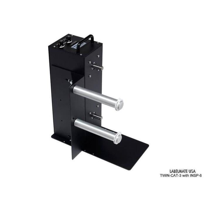 Labelmate Vertical Rewind Station with independent, bi-directional rewind/unwind control TWIN-CAT-3-Rewinders-BeastBranding