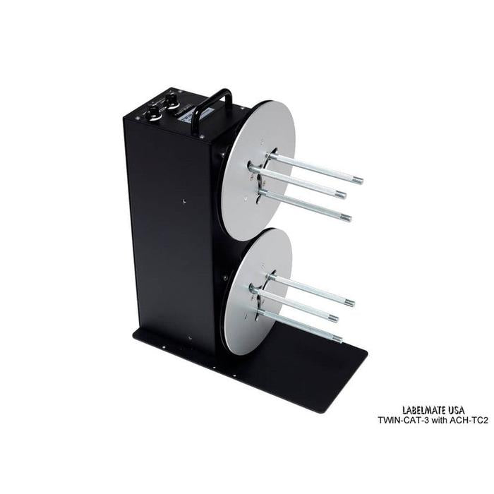 Labelmate Vertical Rewind Station with independent, bi-directional rewind/unwind control TWIN-CAT-3-Rewinders-BeastBranding