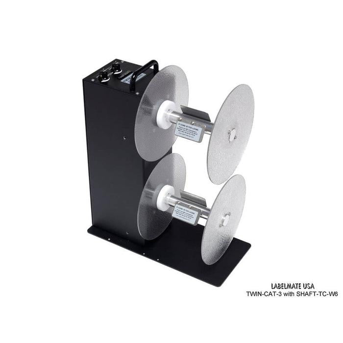 Labelmate Vertical Rewind Station with independent, bi-directional rewind/unwind control TWIN-CAT-3-Rewinders-BeastBranding