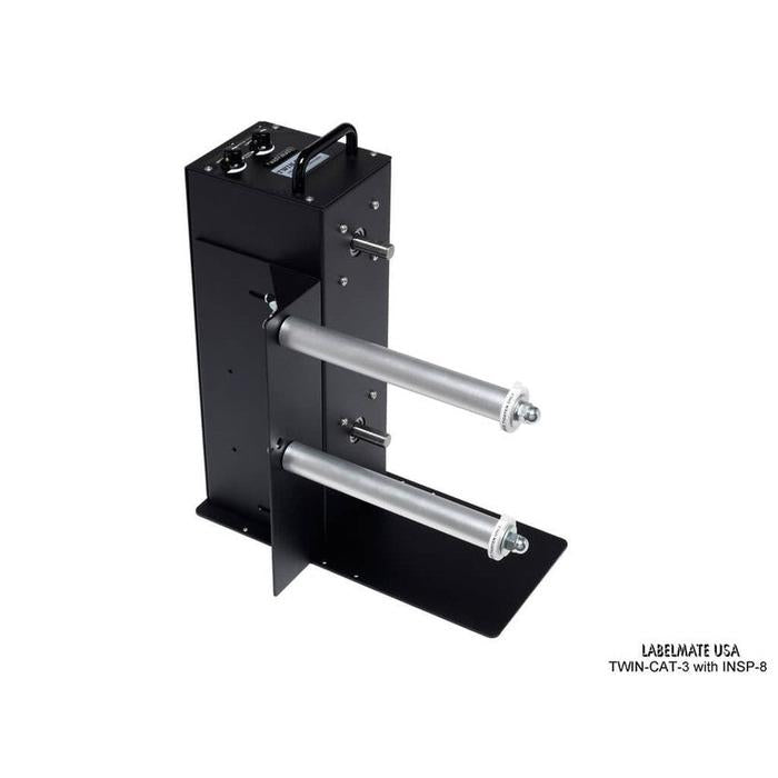 Labelmate Vertical Rewind Station with independent, bi-directional rewind/unwind control TWIN-CAT-3-Rewinders-BeastBranding