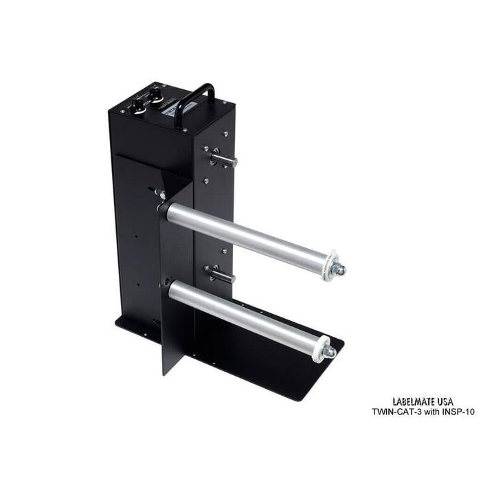Labelmate Vertical Rewind Station with independent, bi-directional rewind/unwind control TWIN-CAT-3-Rewinders-BeastBranding