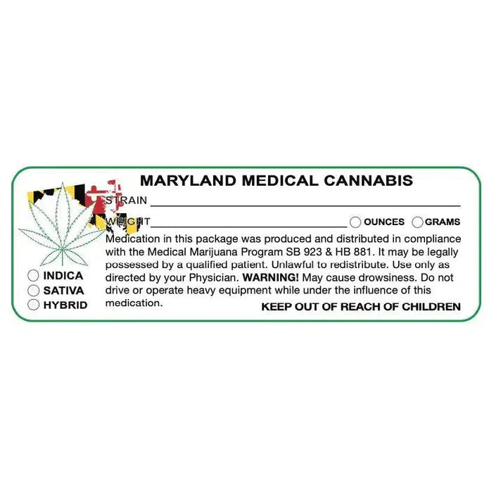Maryland "Canna Strain & Weight Label" 1" x 3" Inch 1000 Count-Prescription Labels & State Compliant Labels-BeastBranding