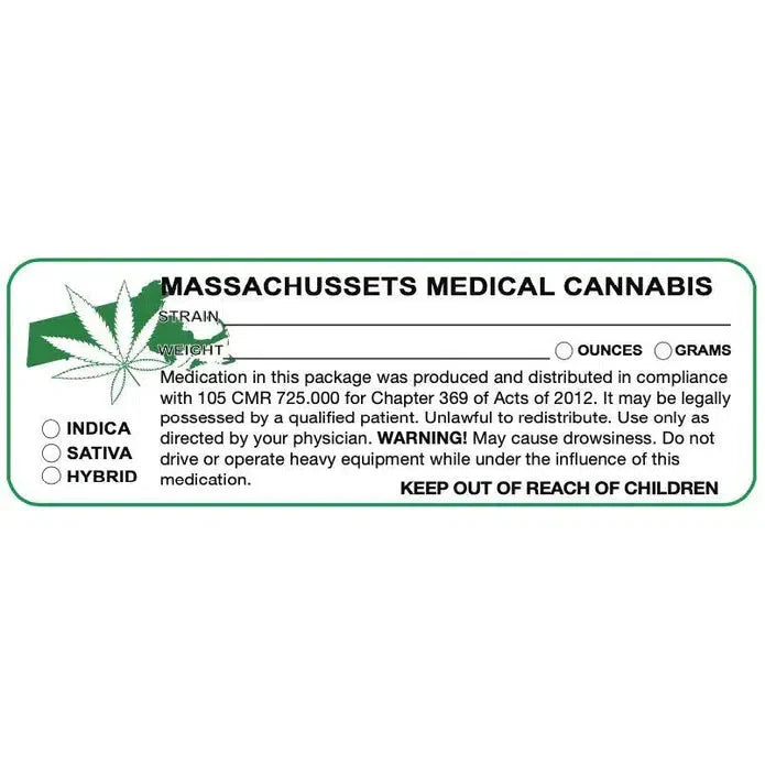 Massachusetts "Canna Strain & Weight Label" 1" x 3" Inch 1000 Count-Prescription Labels & State Compliant Labels-BeastBranding