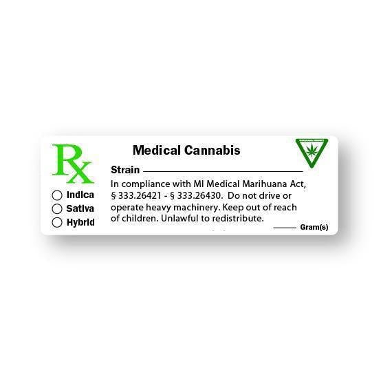 Michigan Medical Canna Strain & Gram Label 1" x 3" Inch 1000 Count-Prescription Labels & State Compliant Labels-BeastBranding