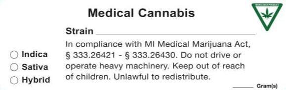Michigan Medical Label with "Marijuana Product" Symbol 1" x 3" Strain & Gram-Prescription Labels & State Compliant Labels-BeastBranding