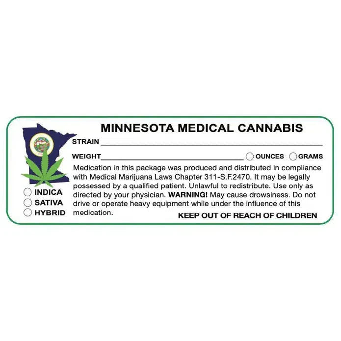 Minnesota "Canna Strain & Weight Label" 1" x 3" Inch 1000 Count-Prescription Labels & State Compliant Labels-BeastBranding