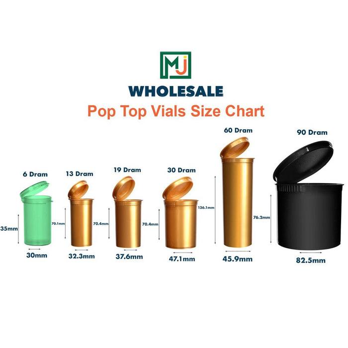 MJ 19 Dram Pop Top Vial - 1/8 Oz - Child Resistant - Vial With Labels & Application-Pop Top Vials-BeastBranding