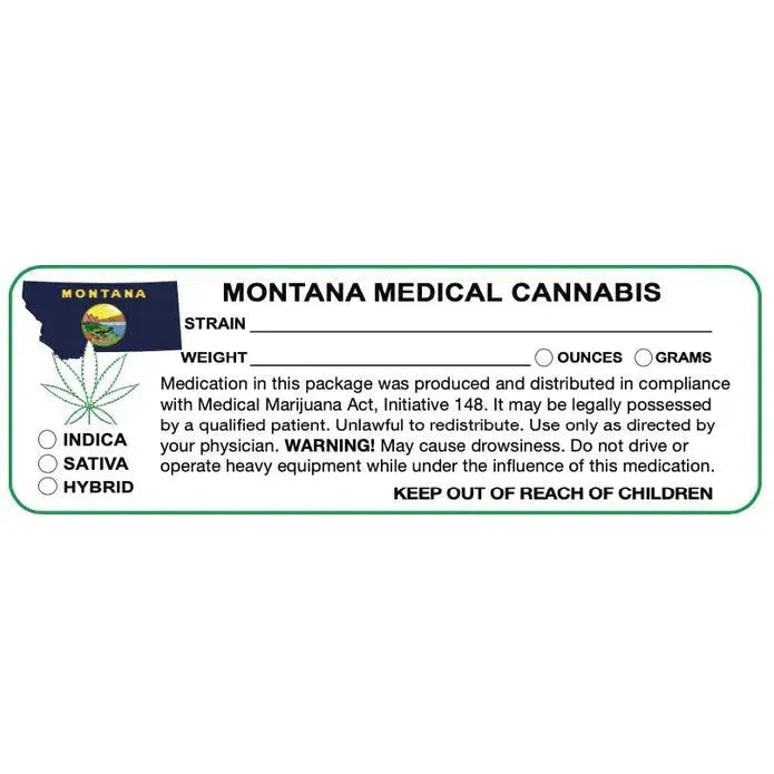 Montana "Canna Strain & Weight Label" 1" x 3" Inch 1000 Count-Prescription Labels & State Compliant Labels-BeastBranding