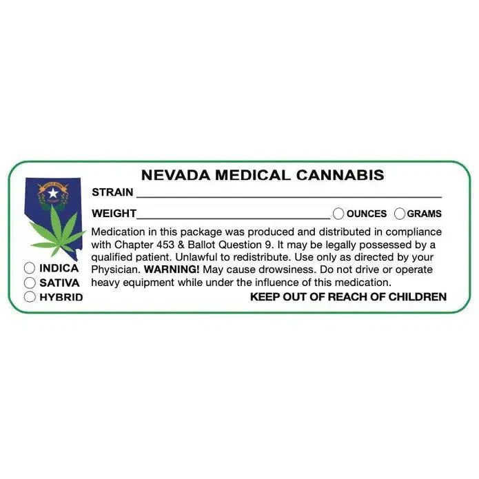 Nevada "Canna Strain & Weight Label" 1" x 3" Inch 1000 Count-Prescription Labels & State Compliant Labels-BeastBranding