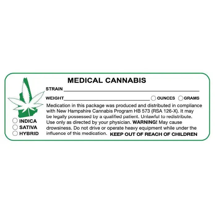 New Hampshire "Canna Strain & Weight Label" 1" x 3" Inch 1000 Count-Prescription Labels & State Compliant Labels-BeastBranding