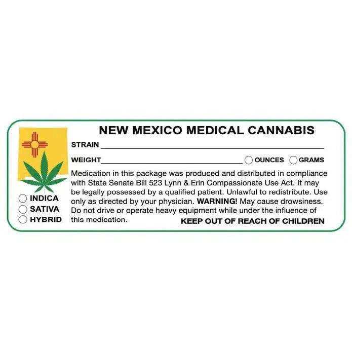 New Mexico "Canna Strain & Weight Label" 1" x 3" Inch 1000 Count-Prescription Labels & State Compliant Labels-BeastBranding
