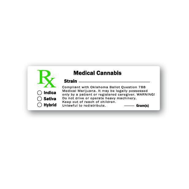 Oklahoma Medical Canna Strain & Gram Label 1" x 3" Inch 1000 Count-Prescription Labels & State Compliant Labels-BeastBranding