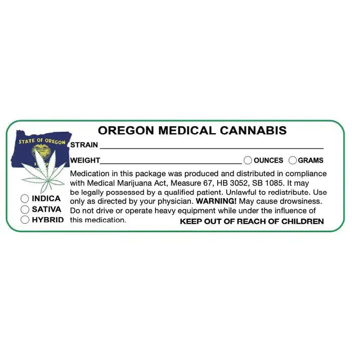 Oregon "Canna Strain & Weight Label" 1" x 3" Inch 1000 Count-Prescription Labels & State Compliant Labels-BeastBranding