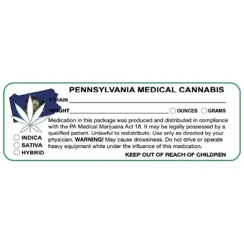 Pennsylvania "Canna Strain & Weight Label" 1" x 3" Inch 1000 Count-Prescription Labels & State Compliant Labels-BeastBranding