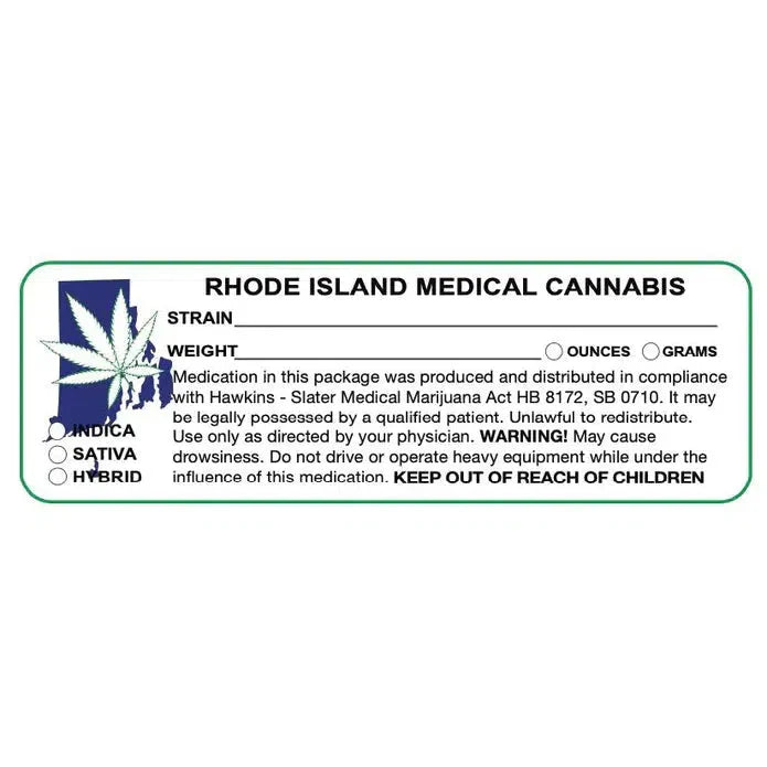 Rhode Island "Canna Strain & Weight Label" 1" x 3" Inch 1000 Count-Prescription Labels & State Compliant Labels-BeastBranding