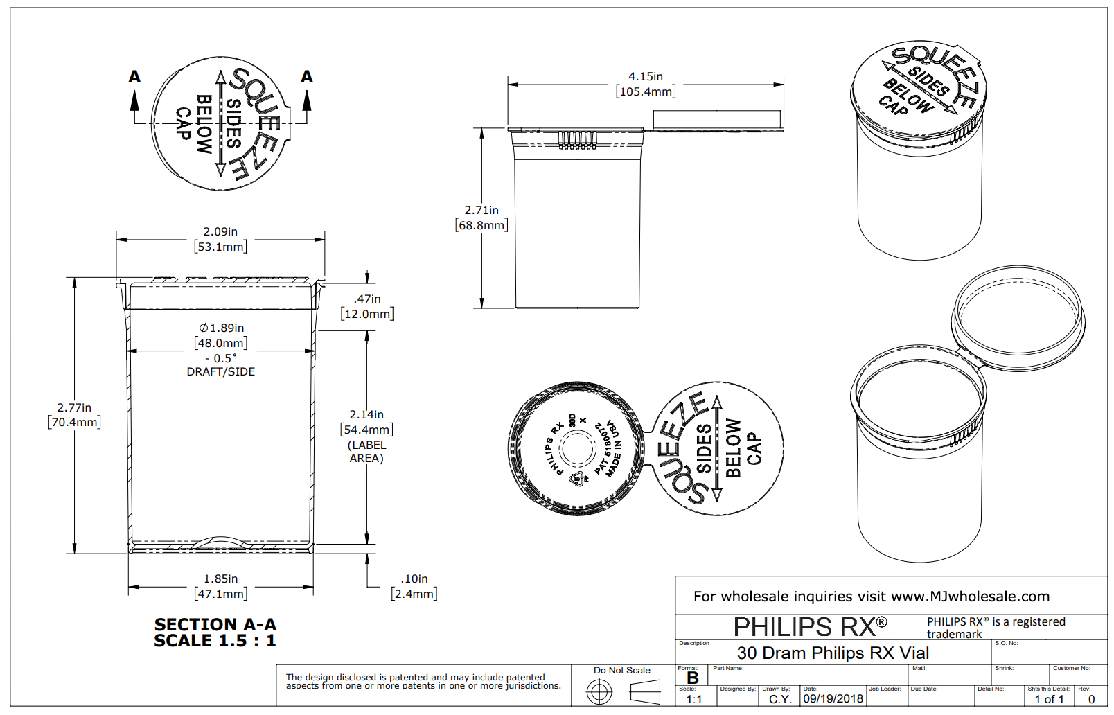 SAMPLE of Pop Top Vial - Philips 30 Dram - 1/4 Oz - Child Resistant - Black - Opaque - (1 Count SAMPLE)-Pop Top Vials-BeastBranding