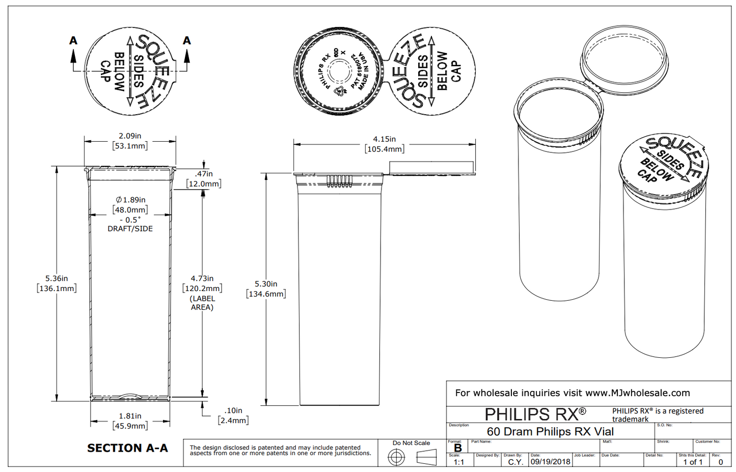 SAMPLE of Pop Top Vial - Philips 60 Dram - 1/2 Oz - Child Resistant - Black - Opaque - (1 Count SAMPLE)-Pop Top Vials-BeastBranding