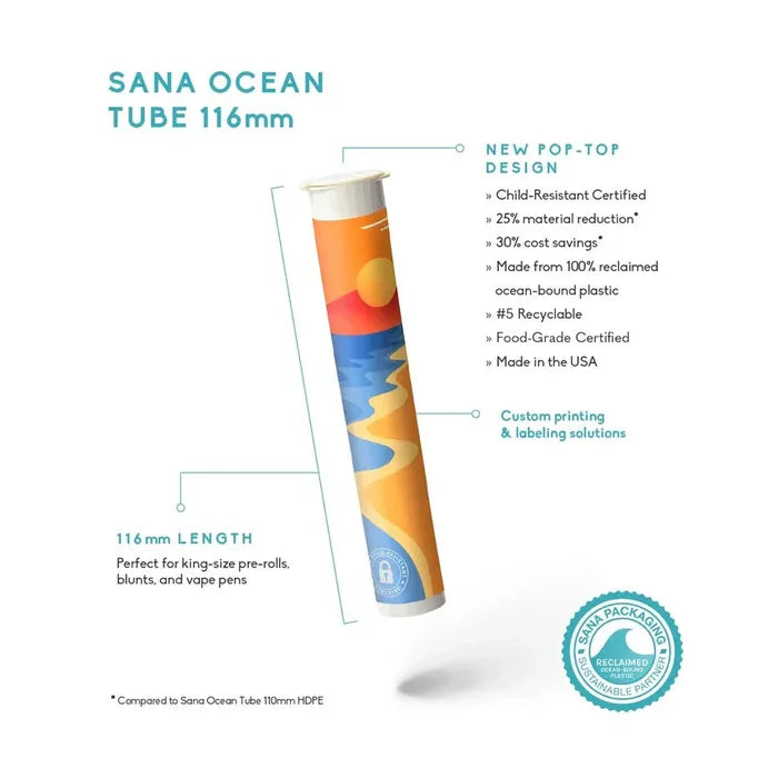 Sana Packaging 116mm Ocean Tube - Black Or White - #5 Recyclable - (1,000 Tubes Per Case)-Joint Tubes & Blunt Tubes-BeastBranding