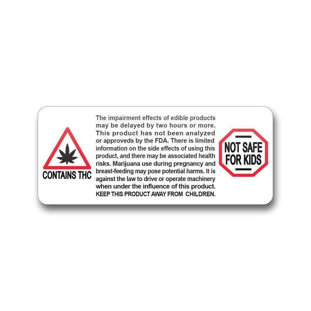Warning Edible Label "Contains THC" & "Not Safe For Kids" 1" x 3" Inch 1000 Count-Prescription Labels & State Compliant Labels-BeastBranding