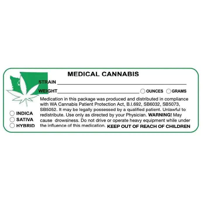 Washington "Canna Strain & Weight Label" 1" x 3" Inch 1000 Count-Prescription Labels & State Compliant Labels-BeastBranding