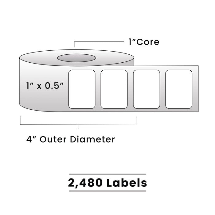 Zebra Direct Thermal Labels - Metrc Label - 1" x 0.5" - 1" Core / 4" Outer Diameter - (1375 Labels Per Roll)-Stock Labels-BeastBranding