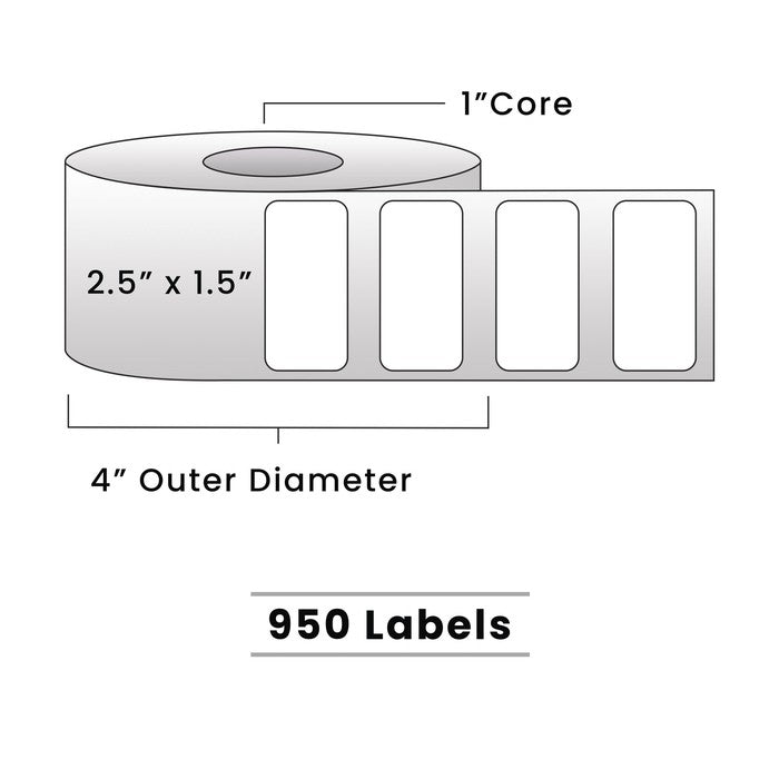 Zebra Direct Thermal Labels - Metrc label - 2.5" x 1.5" - 1" Core / 4" Outer Diameter - (950 Labels Per Roll)-Stock Labels-BeastBranding