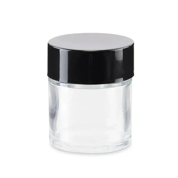 1 oz Clear Glass Child Resistant Jar With Smooth Black Lid - (200 Count)-Glass Jars-BeastBranding